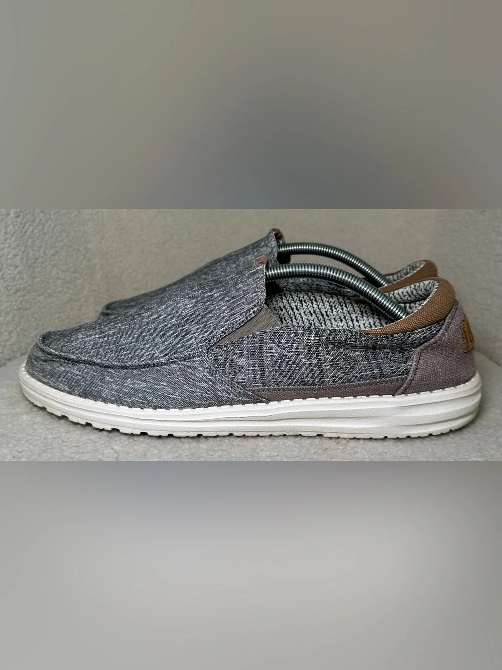 Hey‎ Dude Wally Slip On Loafers Gray Tan White Canvas Comfort Casual Summer 13